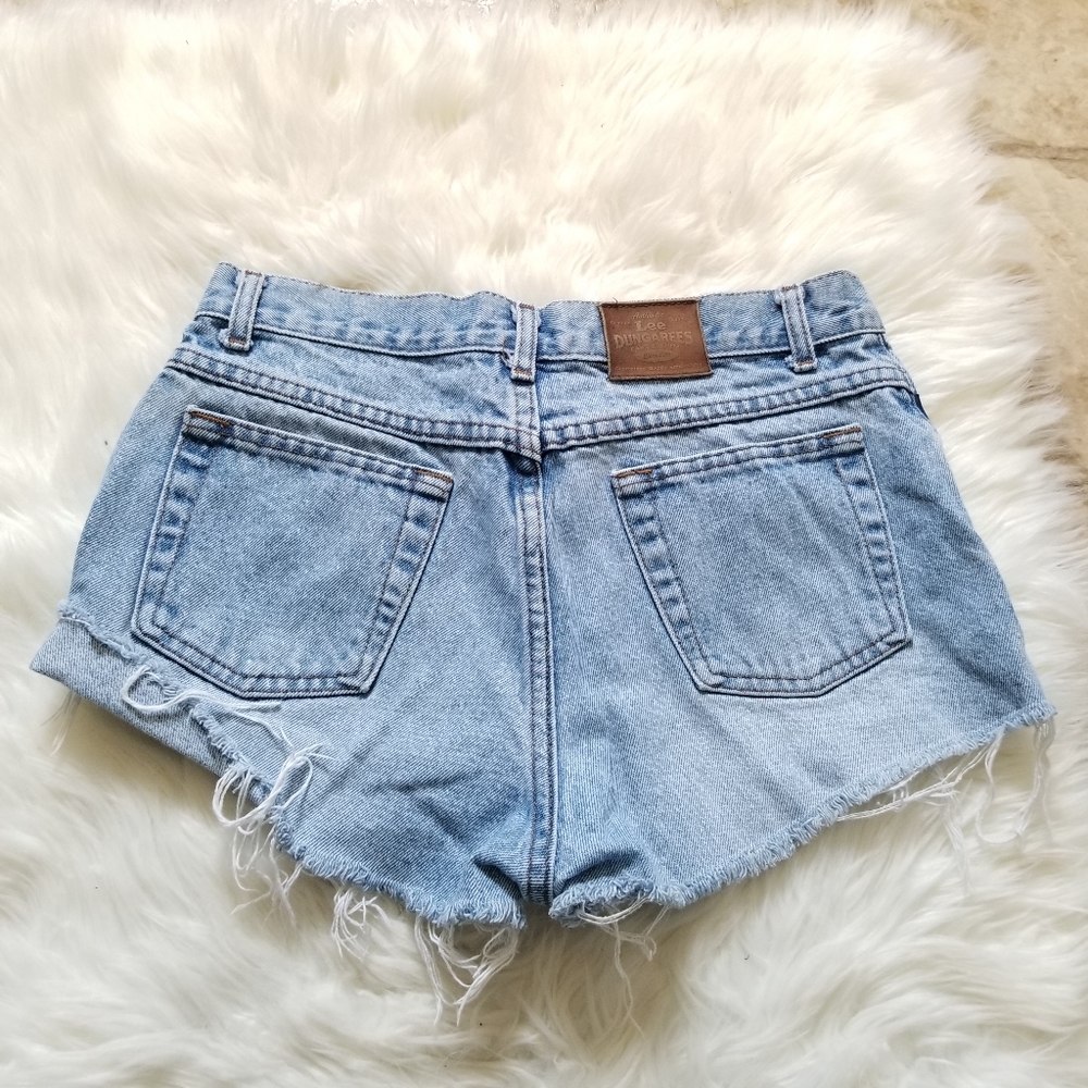 Vintage Lee Dungarees Cut Out Denim Jean Shorts